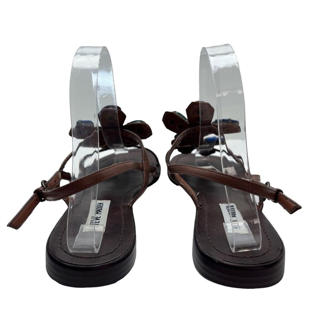 STEVE MADDEN ANGELYNA Brown Bling Chunky Rhinestones Flower Sandals Shoes sz 8 - Picture 2 of 16